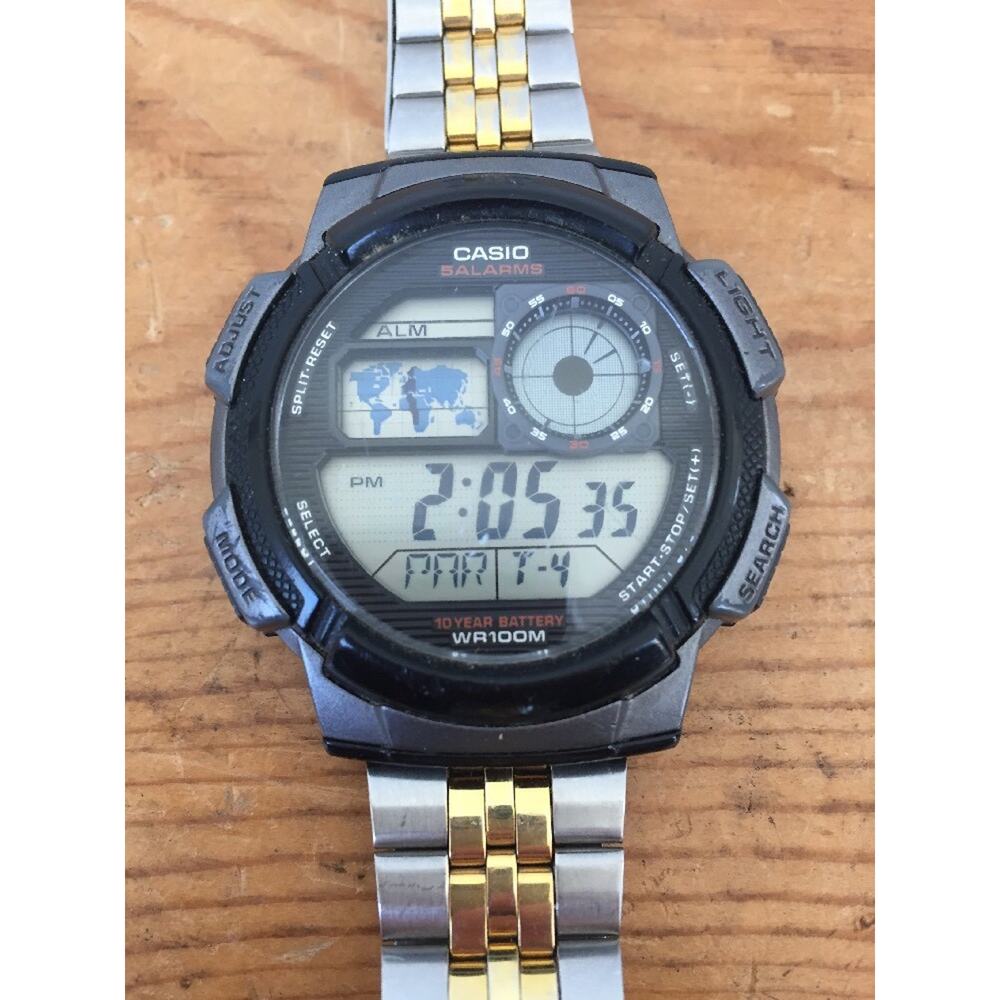 Casio 5 Alarms 3198 World Time WR100M Water Resistant Sport Wrist Watch Mens